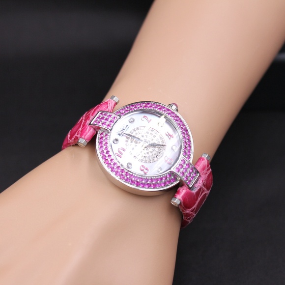 Pink Sapphire Diamond 3.28 Tcw Unisex Luxury Watch